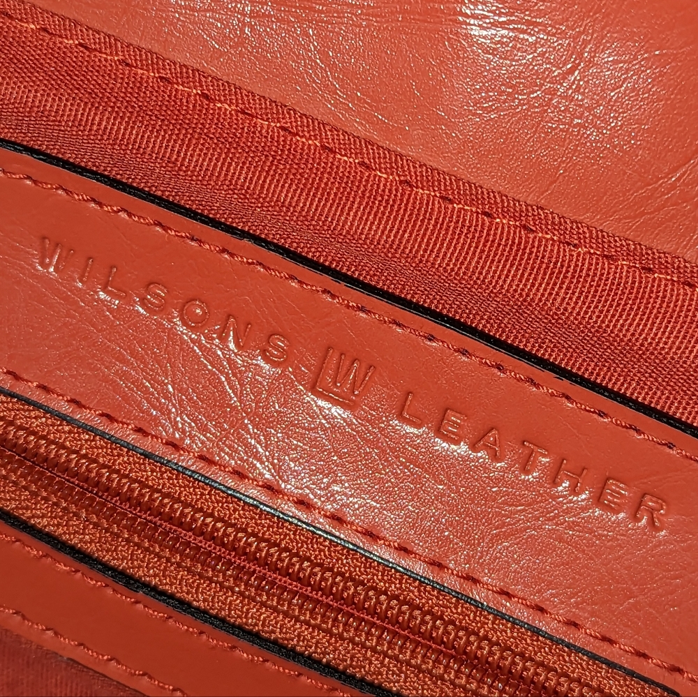 Wilson Leather orange leather triple section handbag . - Picture 9 of 11